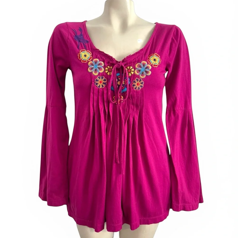 JWLA JOHNNY WAS PINK EMBROIDERED BOHO TOP SZ S - Picture 2 of 11